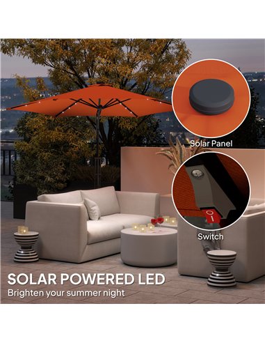 Outsunny 3(m) Solar LED Cantilever Parasol - Orange