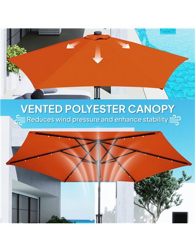 Outsunny 3(m) Solar LED Cantilever Parasol - Orange