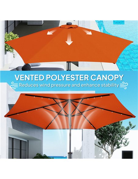 Outsunny 3(m) Solar LED Cantilever Parasol - Orange - pic 188703 | FastDaddyshop