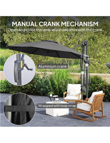 Outsunny 3 x 3m Overhanging Cantilever Parasol - Black