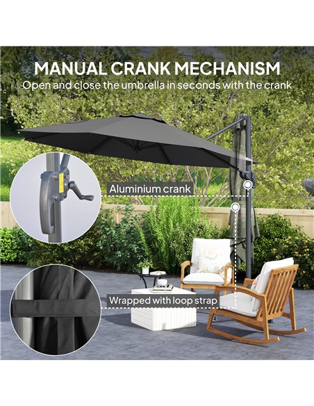 Outsunny 3 x 3m Overhanging Cantilever Parasol - Black - pic 188730 | FastDaddyshop