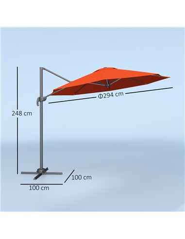 Outsunny Five-Position Overhanging Parasol - Orange
