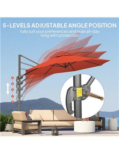 Outsunny Five-Position Overhanging Parasol - Orange