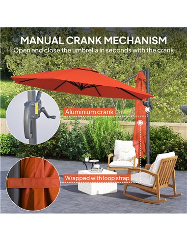 Outsunny Five-Position Overhanging Parasol - Orange