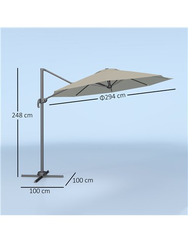 Outsunny 3 m Five-Angle Cantilever Parasol - Light Grey