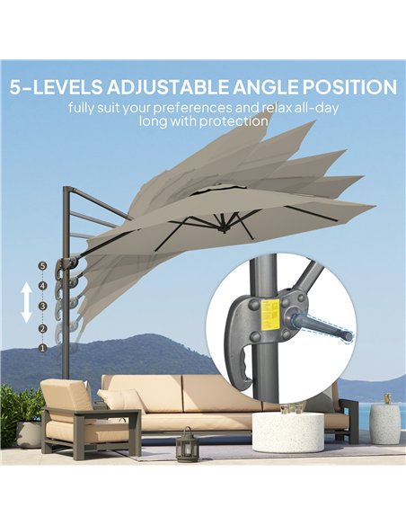Outsunny 3 m Five-Angle Cantilever Parasol - Light Grey - pic 188747 | FastDaddyshop