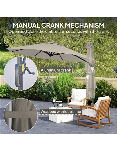 Outsunny 3 m Five-Angle Cantilever Parasol - Light Grey