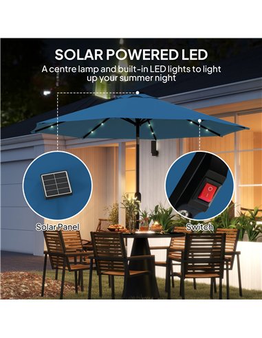 Outsunny 2.7m LED Light Parasol Umbrella - Blue