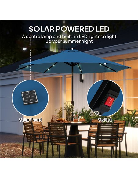 Outsunny 2.7m LED Light Parasol Umbrella - Blue - pic 188755 | FastDaddyshop