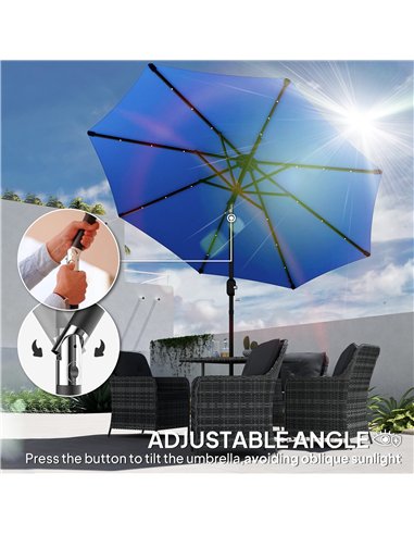 Outsunny 2.7m LED Light Parasol Umbrella - Blue