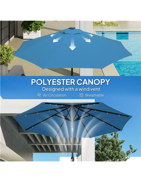 Outsunny 2.7m LED Light Parasol Umbrella - Blue - pic 188757 | FastDaddyshop