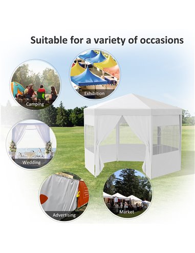 Outsunny 3.4m Gazebo Canopy Party Tent with 6 Removable Side Walls for Outdoor Event with Windows and Doors, White