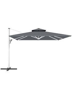Outsunny 3(m) Garden Cantilever Parasol with Solar LED Lights, Cross Base, 360° Rotation, Crank Handle and Tilt, Grey