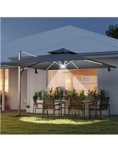 Outsunny 3(m) Garden Cantilever Parasol with Solar LED Lights, Cross Base, 360° Rotation, Crank Handle and Tilt, Grey 2
