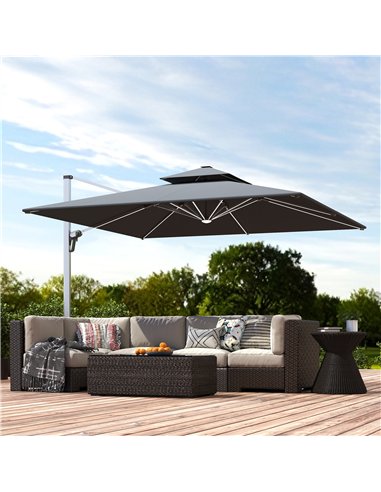 Outsunny 3(m) Garden Cantilever Parasol with Solar LED Lights, Cross Base, 360° Rotation, Crank Handle and Tilt, Grey