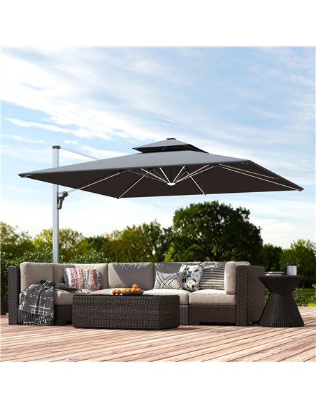 Outsunny 3(m) Garden Cantilever Parasol with Solar LED Lights, Cross Base, 360° Rotation, Crank Handle and Tilt, Grey - pic 188778 | FastDaddyshop