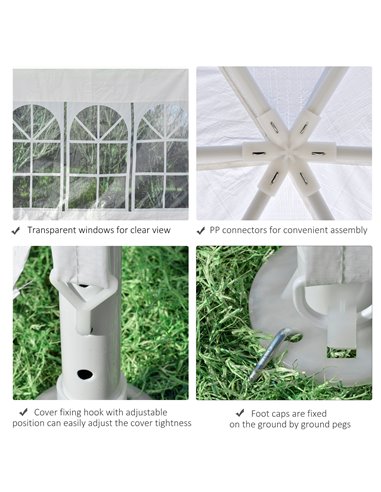 Outsunny 3.4m Gazebo Canopy Party Tent with 6 Removable Side Walls for Outdoor Event with Windows and Doors, White