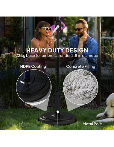 Outsunny 22kg Garden Parasol Base, Round HDPE Sun Umbrella Base, Heavy Duty Outdoor Umbrella Stand for 38mm or 48mm Outdoor Umbr