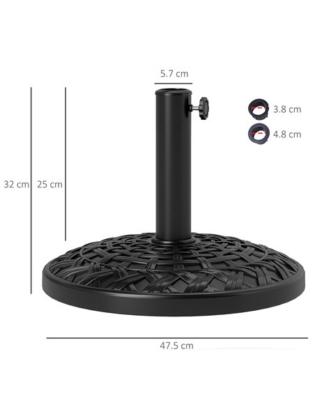 Outsunny 12kg Garden Parasol Base, Round Resin Garden Umbrella Base, Heavy Duty Parasol Stand for 38mm or 48mm Outdoor Umbrella  - pic 188790 | FastDaddyshop