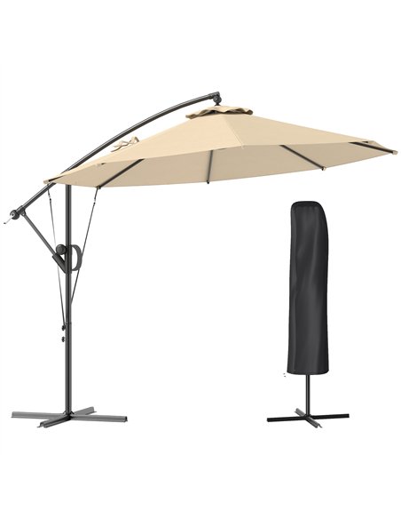 Outsunny 3(m) Garden Cantilever Parasol with Cover and Wind Protection Strap, Round Overhanging Umbrella with Crank Handle and T - pic 188797 | FastDaddyshop