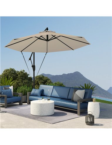 Outsunny 3(m) Garden Cantilever Parasol with Cover and Wind Protection Strap, Round Overhanging Umbrella with Crank Handle and T
