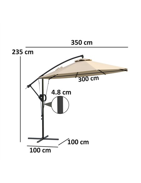 Outsunny 3(m) Garden Cantilever Parasol with Cover and Wind Protection Strap, Round Overhanging Umbrella with Crank Handle and T - pic 188799 | FastDaddyshop