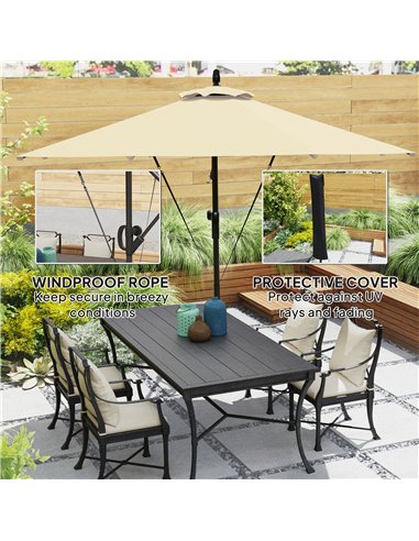 Outsunny 3(m) Garden Cantilever Parasol with Cover and Wind Protection Strap, Round Overhanging Umbrella with Crank Handle and T