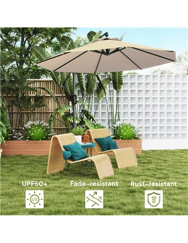 Outsunny 3(m) Garden Cantilever Parasol with Cover and Wind Protection Strap, Round Overhanging Umbrella with Crank Handle and T
