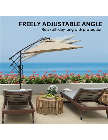 Outsunny 3(m) Garden Cantilever Parasol with Cover and Wind Protection Strap, Round Overhanging Umbrella with Crank Handle and T - pic 188802 | FastDaddyshop