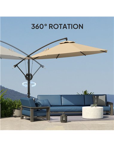 Outsunny 3(m) Garden Cantilever Parasol with Cover and Wind Protection Strap, Round Overhanging Umbrella with Crank Handle and T