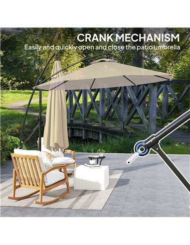 Outsunny 3(m) Garden Cantilever Parasol with Cover and Wind Protection Strap, Round Overhanging Umbrella with Crank Handle and T