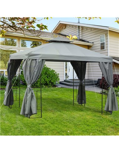 Outsunny 3 x 3 m Garden Metal Gazebo Marquee Patio Wedding Party Tent Canopy Shelter with Pavilion Sidewalls (Dark Grey)