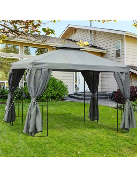Outsunny 3 x 3 m Garden Metal Gazebo Marquee Patio Wedding Party Tent Canopy Shelter with Pavilion Sidewalls (Dark Grey) - pic 18881 | FastDaddyshop