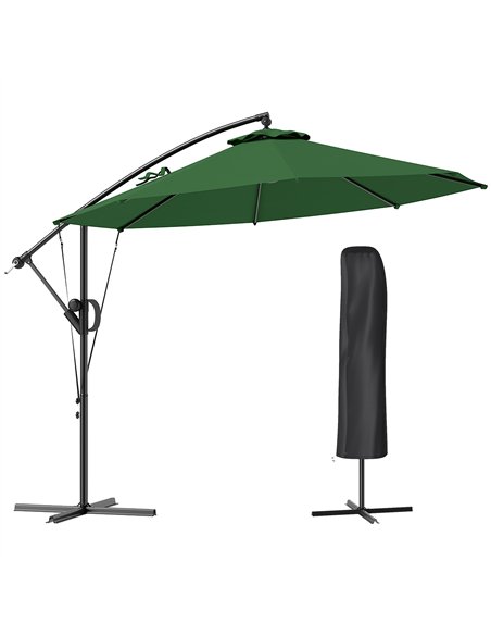 Outsunny 3(m) Garden Cantilever Parasol with Cover and Wind Protection Strap, Round Overhanging Umbrella with Crank Handle and T - pic 188815 | FastDaddyshop