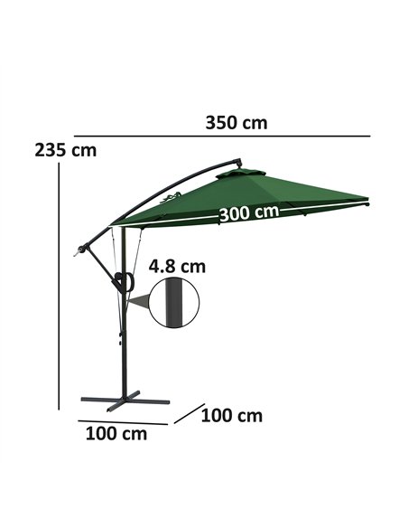 Outsunny 3(m) Garden Cantilever Parasol with Cover and Wind Protection Strap, Round Overhanging Umbrella with Crank Handle and T - pic 188817 | FastDaddyshop