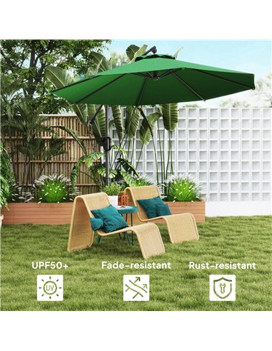 Outsunny 3(m) Garden Cantilever Parasol with Cover and Wind Protection Strap, Round Overhanging Umbrella with Crank Handle and T