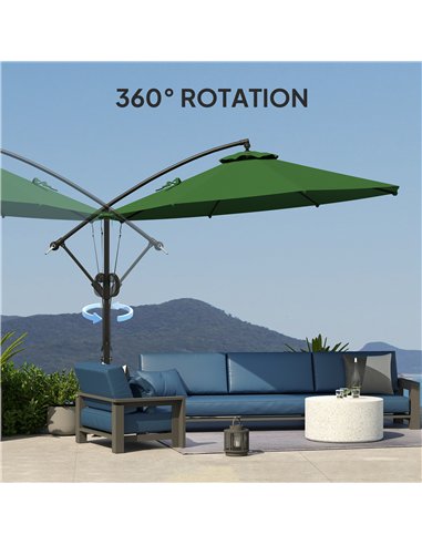 Outsunny 3(m) Garden Cantilever Parasol with Cover and Wind Protection Strap, Round Overhanging Umbrella with Crank Handle and T