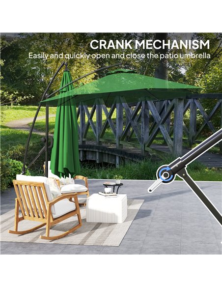 Outsunny 3(m) Garden Cantilever Parasol with Cover and Wind Protection Strap, Round Overhanging Umbrella with Crank Handle and T - pic 188822 | FastDaddyshop