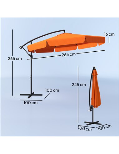 Outsunny 2.7m Garden Cantilever Banana Parasol - Orange