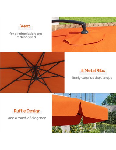 Outsunny 2.7m Garden Cantilever Banana Parasol - Orange
