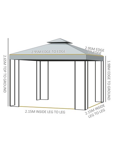Outsunny 3 x 3 m Garden Metal Gazebo Marquee Patio Wedding Party Tent Canopy Shelter with Pavilion Sidewalls (Dark Grey)