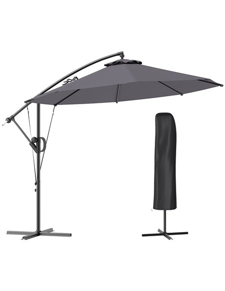 Outsunny 3(m) Garden Cantilever Parasol with Cover and Wind Protection Strap, Round Overhanging Umbrella with Crank Handle and T - pic 188833 | FastDaddyshop