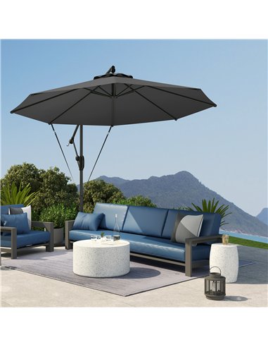 Outsunny 3(m) Garden Cantilever Parasol with Cover and Wind Protection Strap, Round Overhanging Umbrella with Crank Handle and T