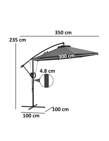 Outsunny 3(m) Garden Cantilever Parasol with Cover and Wind Protection Strap, Round Overhanging Umbrella with Crank Handle and T