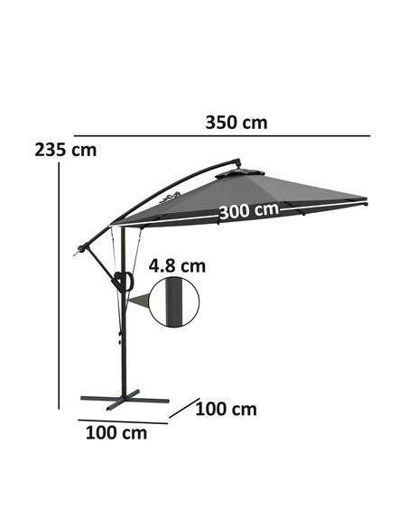 Outsunny 3(m) Garden Cantilever Parasol with Cover and Wind Protection Strap, Round Overhanging Umbrella with Crank Handle and T - pic 188835 | FastDaddyshop