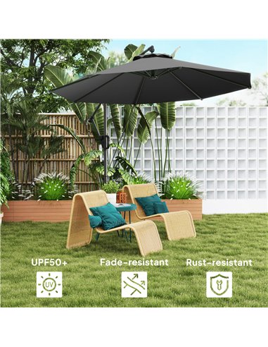 Outsunny 3(m) Garden Cantilever Parasol with Cover and Wind Protection Strap, Round Overhanging Umbrella with Crank Handle and T