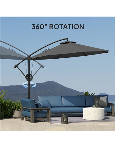 Outsunny 3(m) Garden Cantilever Parasol with Cover and Wind Protection Strap, Round Overhanging Umbrella with Crank Handle and T