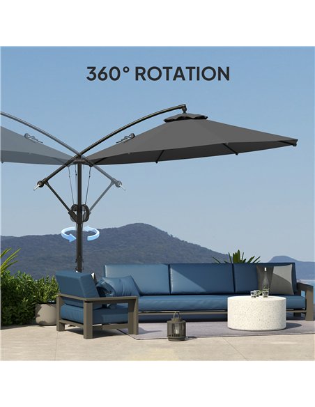 Outsunny 3(m) Garden Cantilever Parasol with Cover and Wind Protection Strap, Round Overhanging Umbrella with Crank Handle and T - pic 188839 | FastDaddyshop
