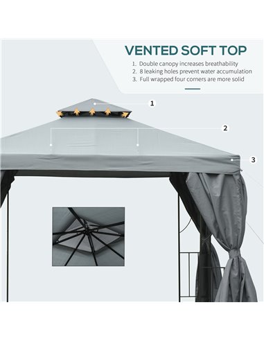 Outsunny 3 x 3 m Garden Metal Gazebo Marquee Patio Wedding Party Tent Canopy Shelter with Pavilion Sidewalls (Dark Grey)