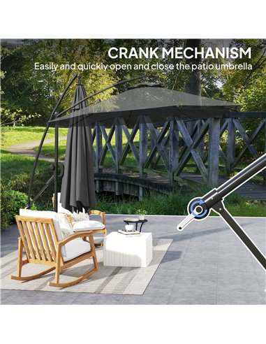 Outsunny 3(m) Garden Cantilever Parasol with Cover and Wind Protection Strap, Round Overhanging Umbrella with Crank Handle and T